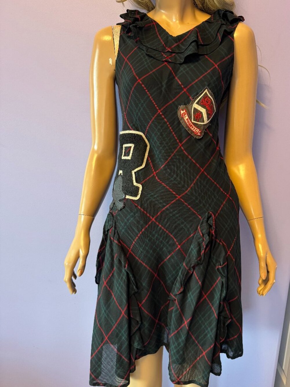RALPH LAUREN Academia TARTAN PLAID PATCHWORK RUFFLE DRESS PREPPY OLD MONEY